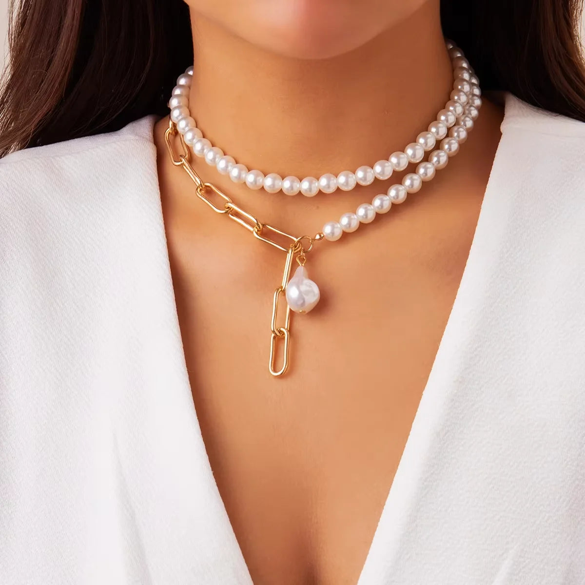 Layered Pearl Beads Chain with Pendant Necklace for Women Trendy Charms Separable Chains Accessories on the Neck Fashion Jewelry