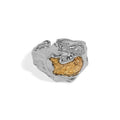 Gold in Silver Two Tone Fashion Irregular Lava Texture 925 Sterling Silver Adjustable Ring