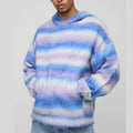 OEM & ODM Custom Logo Breathable Acrylic Knitted Hoodie Fuzzy Striped Knit Pullover with Kangaroo Pocket Custom Mohair Sweater