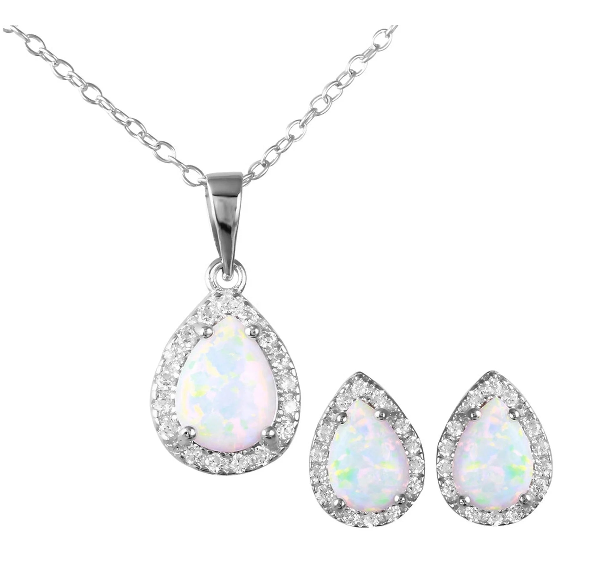 Supplying Tear Drop 925 Sterling Silver Fire Opal purple CZ Jewelry Set Earrings Necklace Women