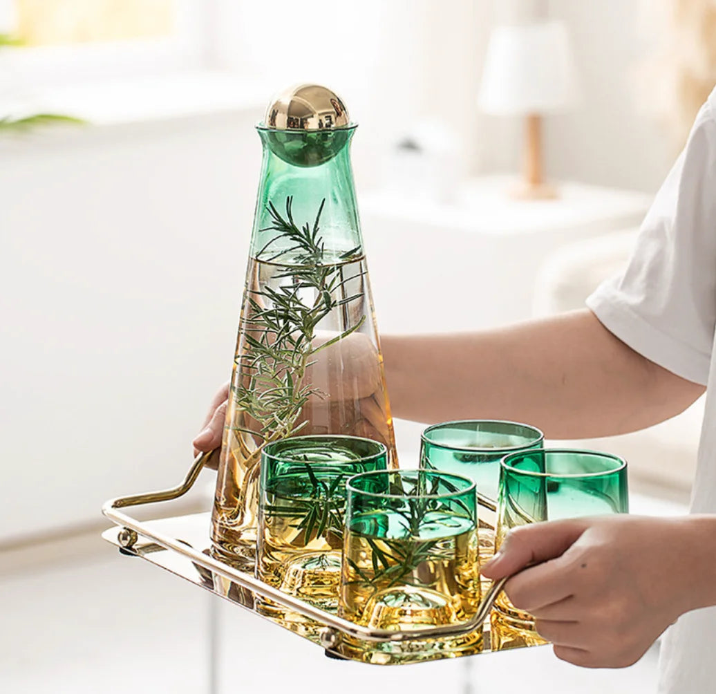 Drop Shipping Creative Light Luxury Glass Gradient Fruit Teapot 1L Eco-Friendly Large Cold Water Bottle Phnom Water Cup Kettle