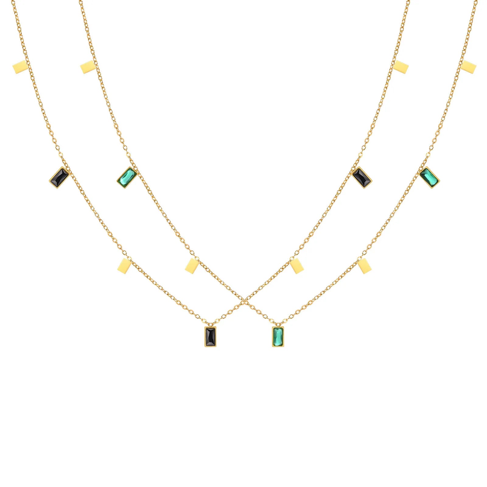 Fenny 18K Gold Plated Wholesale Waterproof Trendy Teardrop Rectangle Triangle Zirconia Stainless Steel Necklace for Women