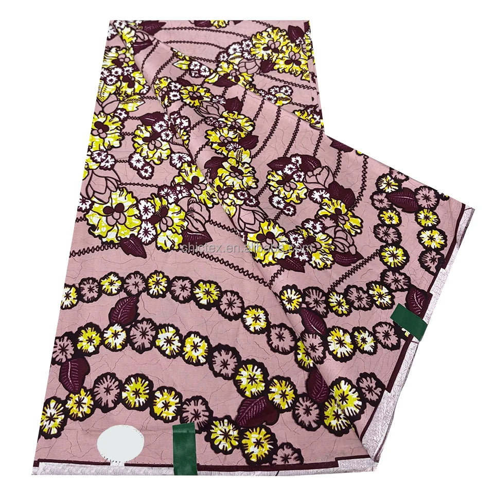 New Type Wholesale 100% Cotton Super Golden Quality Ankara Holland Fabrics Print Wax 6 Yards Flower Design Batik Africa Cloth
