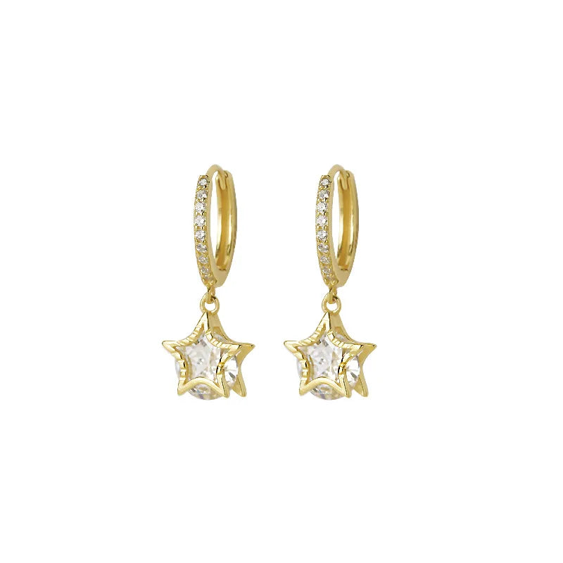 Factory Wholesale  925 Silver Earring Zircon Star Hoop Earrings for Women Gift Fashion Jewelry