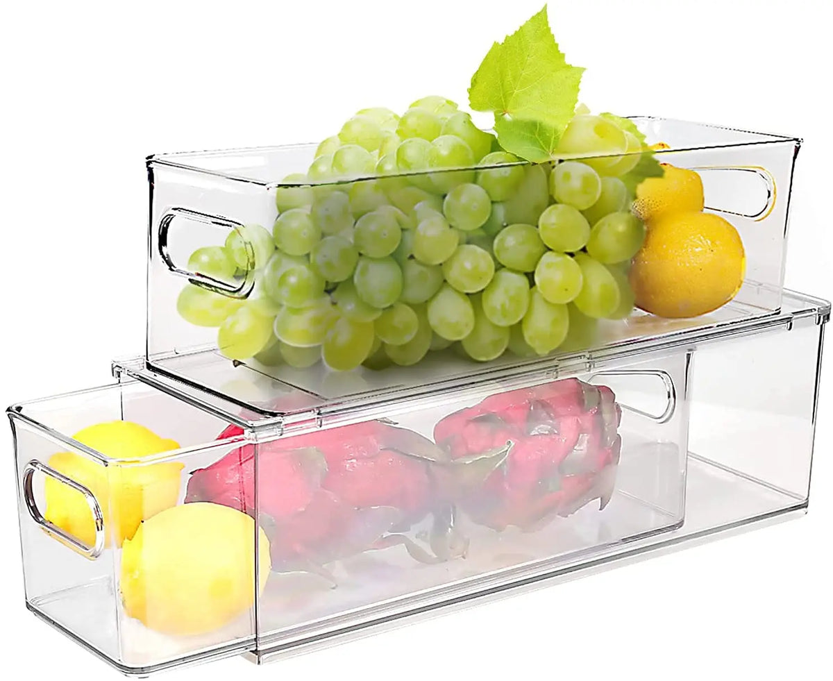 Refrigerator Organizer Bins with Pull-out Drawer Stackable Fridge Drawer Organizer Set with Handle