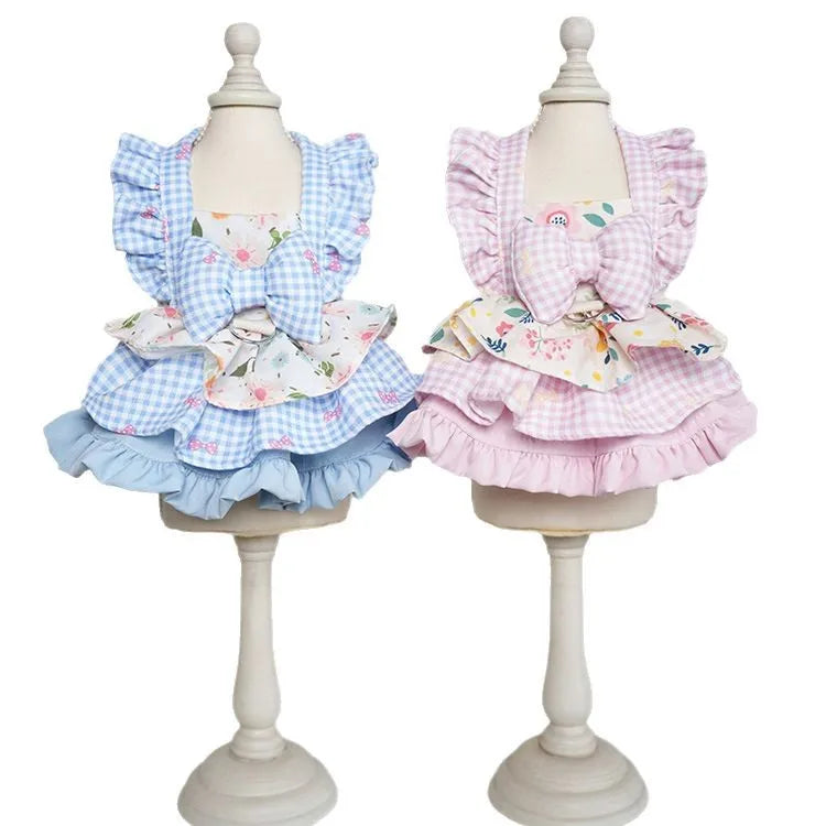 OEM ODM Cute Princess Dress for Summer Floral Lattice Pattern Lace for Puppy Dogs Cat Dog Clothes Dress Spring Summer Pet Skirts