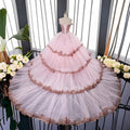 Princess Pink Lace Belt Evening Party Quinceanear Dresses Jancember HMY02