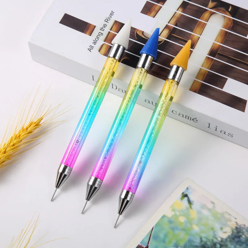 Double Head Rhinestones Dotting Pen Picker Colorful Wax Crysta Nail Enhancement Brush Nail Art Pencil Tools
