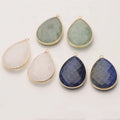 Natural Stone Teardrop Shape Pendant Faceted Gemstone Charm With Brass Gold Plated Connector for Jewelry Making