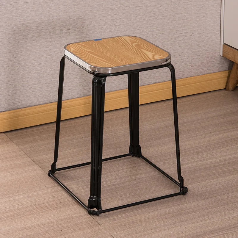 Nordic Luxury Modern Square Black Metal Stainless Steel Convertible Dining Table Space Saving Stackable Dining Stools Chairs Set