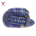 2020 Western Cowboy PU Leather Blue Bling Bling Rhinestones Rock Star Men Belt Cinturon Mujer