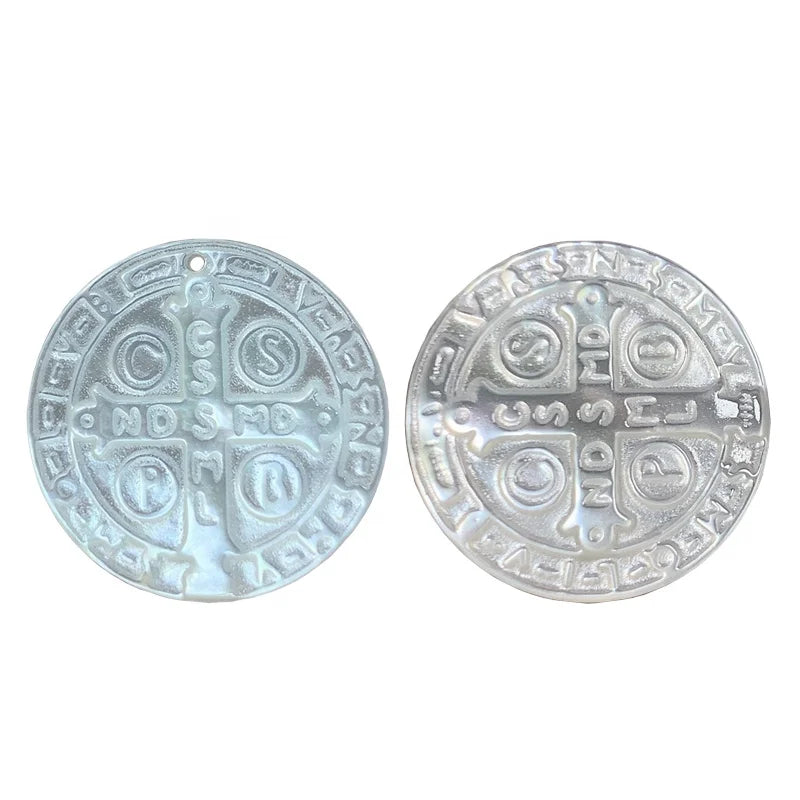 Round Disc Cross Medal DIY Jewelry Accessories Pendant Charms Natural Mother of Pearl Shell Gemstone