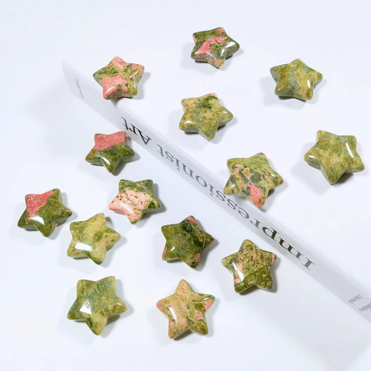 HY Crafts Wholesale Natural Crystal Rose Quartz Star Carved Round Shape Plates for Decoration carving star shape stone