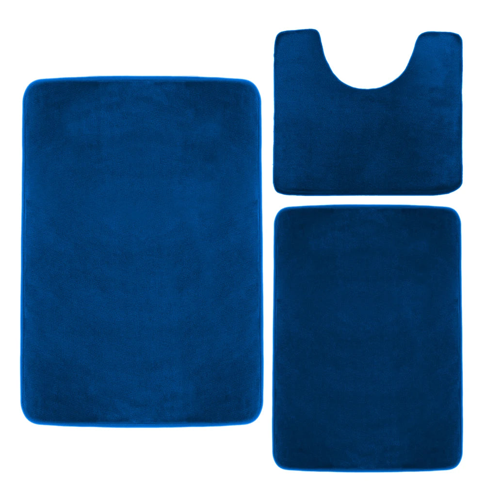 FMT American Style Solid Flannel Bathmat 3-Piece Non-Slip Memory Foam Microfiber for Bath Room
