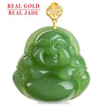 Certified Class a Natural Hotan Jade Green Jade Buddha Pendant 18K Gold Inlaid Jade Pendant Necklace High End Atmosphere