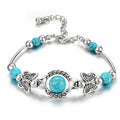 Fashionable Natural Turquoise Gemstone Pendant with Adjustable Alloy Chain Charm Bracelet for Women