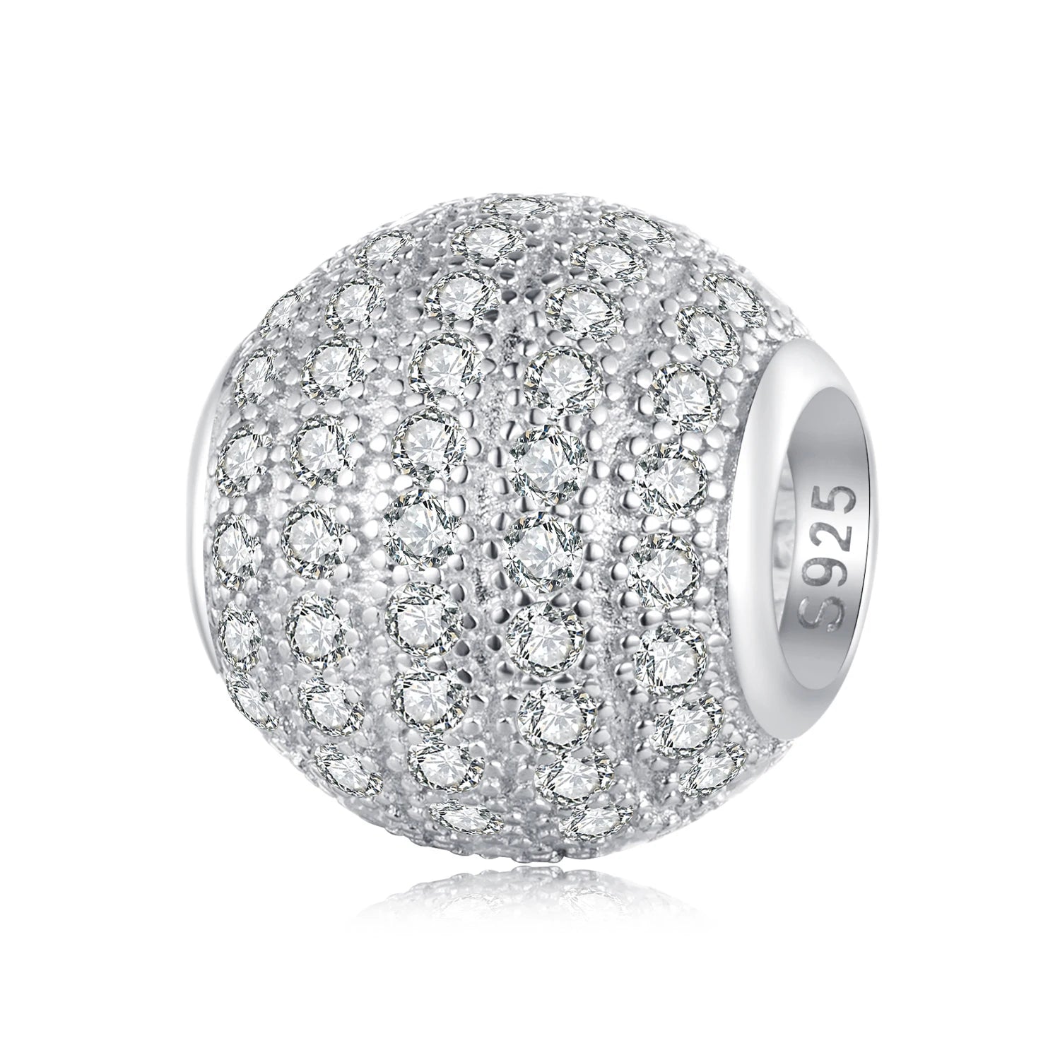 Factory 925 Sterling Silver Full-inlay Lucky Round Beads Pave Setting CZ Charms for Women Bracelet DIY Fine Jewelry BSC884-A
