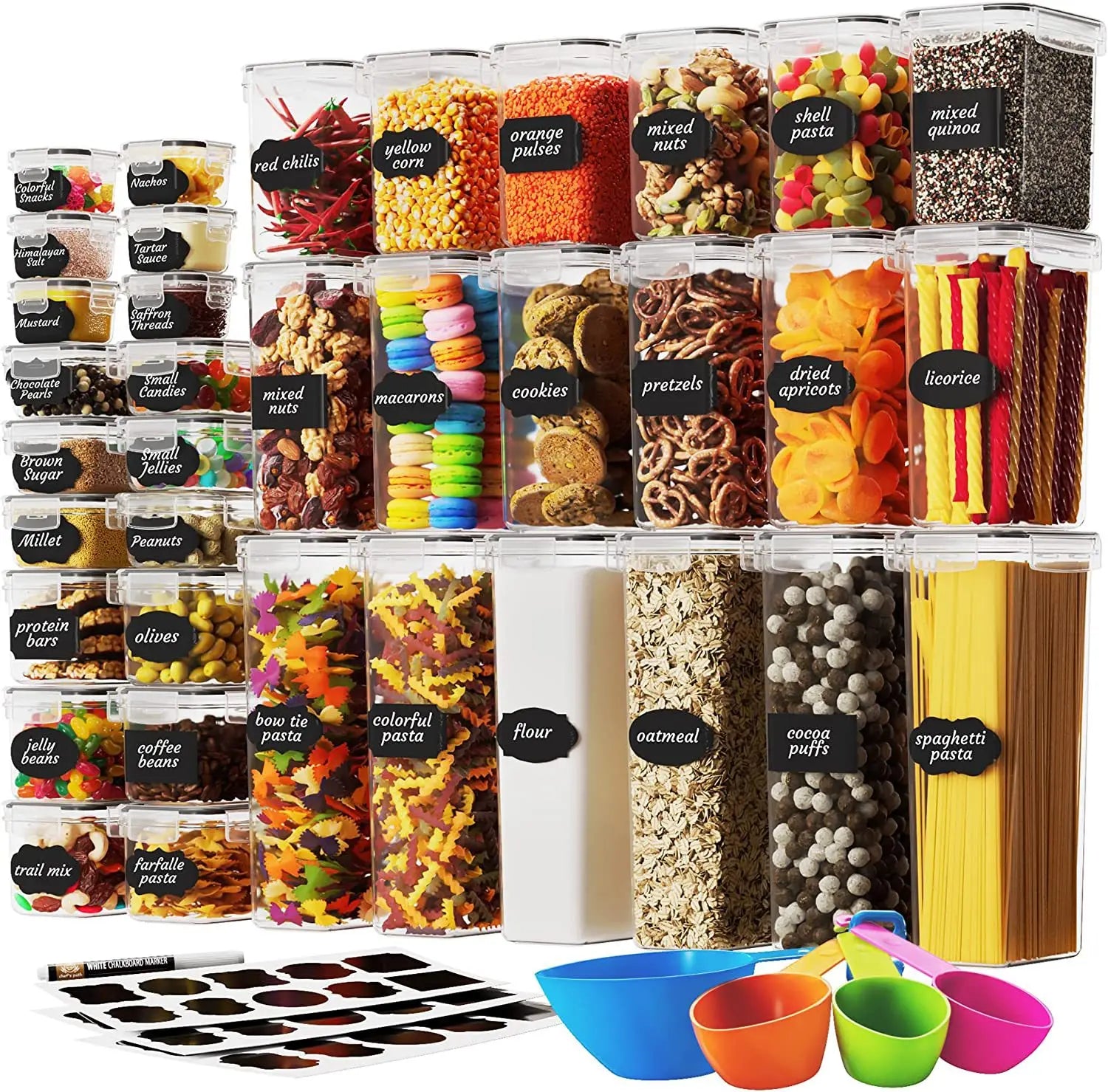 42/24 Pcs Pack PP Airtight Dry Pasta Kitchen Organizer Pantry Organization Set Food Storage Containers Lids Sustainable