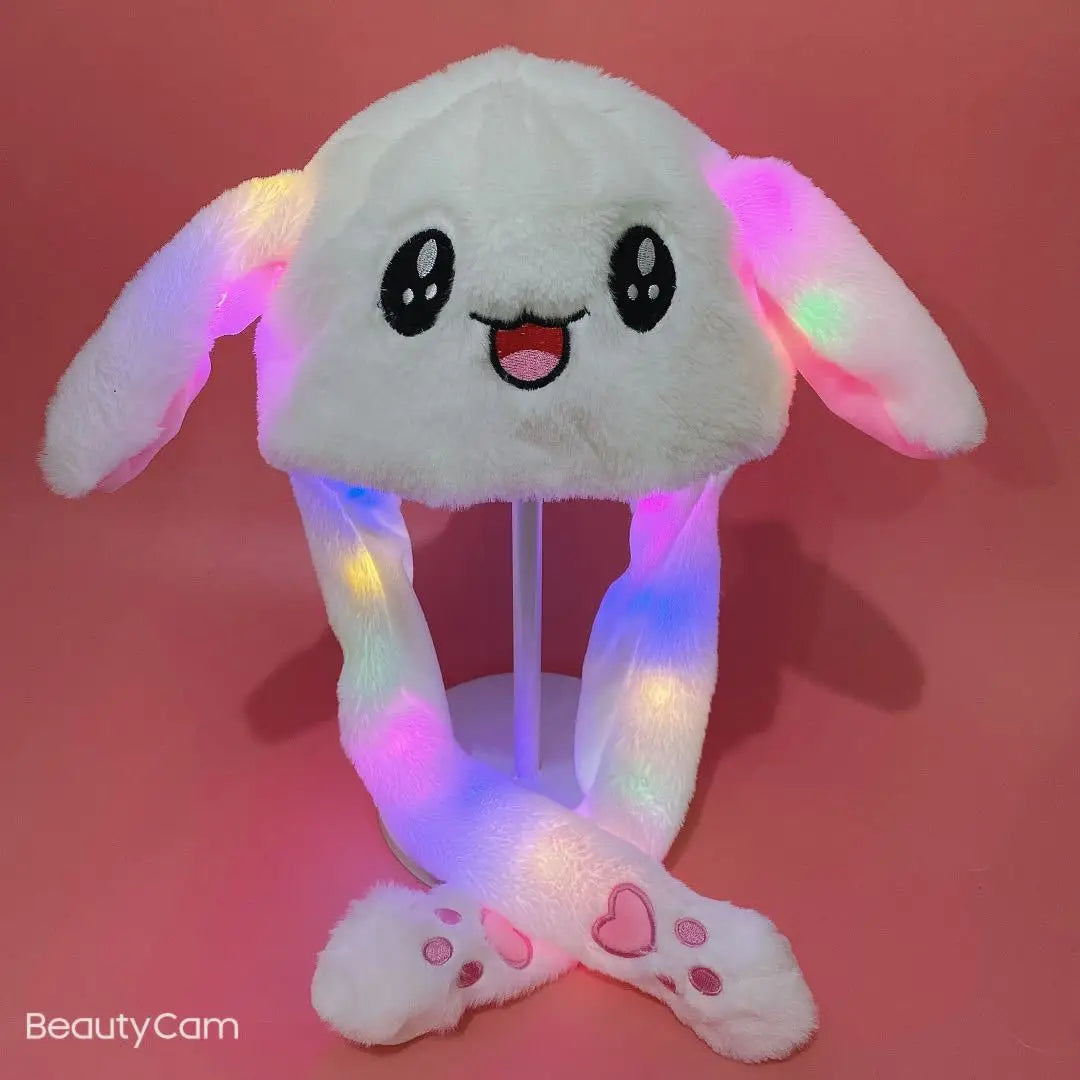 Cute LED Lovely Flap Ears Hat Moving Jumping Rabbit Animal Soft Hat Plush Bunny Making Funny Hats