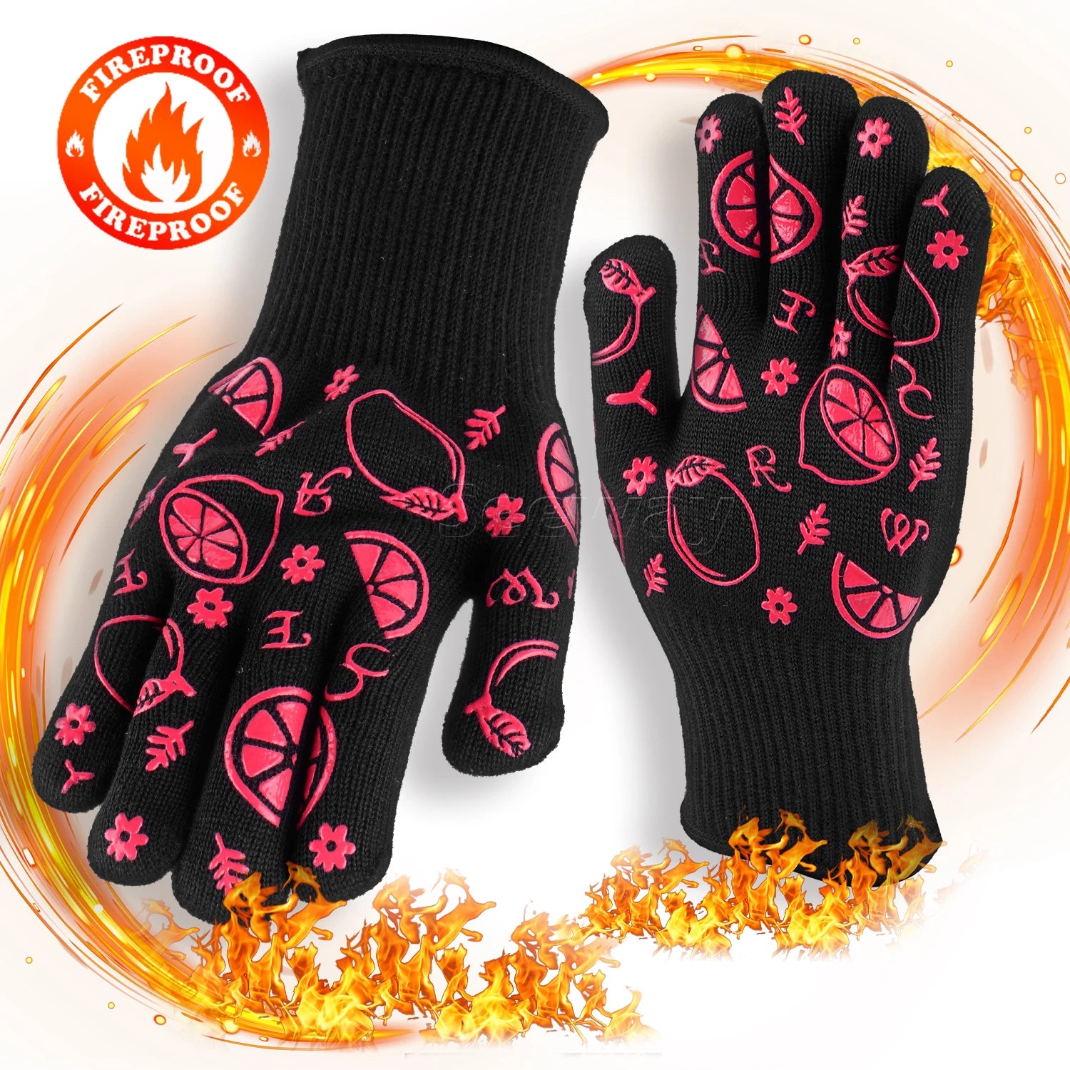 Seeway Bakery Oven Fireproof Silicone Coated Cotton Lining Mitts Heat Resistant BBQ Gloves Dishwasher Safe for Ultimate Grilling