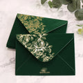 Dark Green Velvet Envelope for 5X7 Invitation Custom Handmade Suede Envelope with Gold Foil