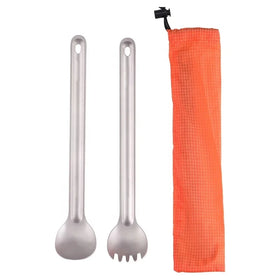 Outdoor Camping 215mm Pure Titanium Long Handle Spork with Sandlasting Bowl or Polished Bowl