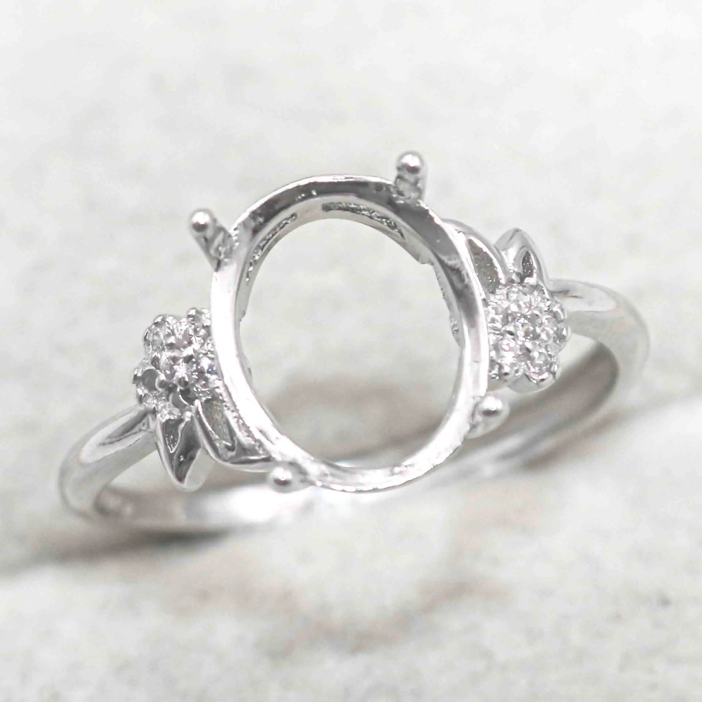 Sterling Silver 9*11mm Semi Mount Ring Empty Frame Blank Support Setting S925 Base Holder Without Center Stone for DIY Inlay