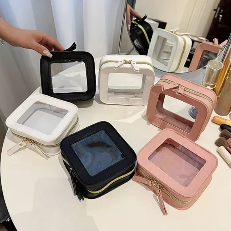 Travel Cosmetic Bag Clear PVC Square Makeup Bag for Women Zipper Waterproof Toiletry Bag Transparent Cosmetic Organizer Case