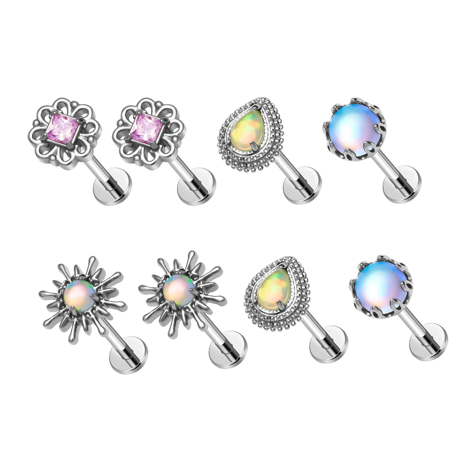 F136 Titanium 16G Piercing Flower Water Drop Shaped Lip Ear Studs Cartilage Labret Tongue Helix Lobe Earrings Piercing Jewelry