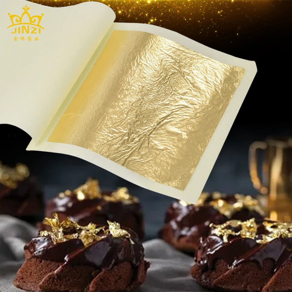 4.33*4.33CM 24K 99.9% Gold Leaf Edible Gold Flakes for Food Decoration Wine Cake Coffee Ice Cream Steak