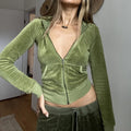 Customized Casual Velvet Crop Top Winter Jacket Women Green Pink Zip up Hoodies Coats Ladies Fashion Skinny Overcoat Streetwear