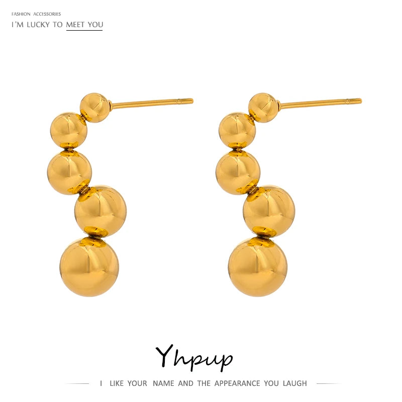 JINYOU 453 High Quality 18K Gold Plated Earrings Jewelry Stainless Steel Bead Stud Earrings