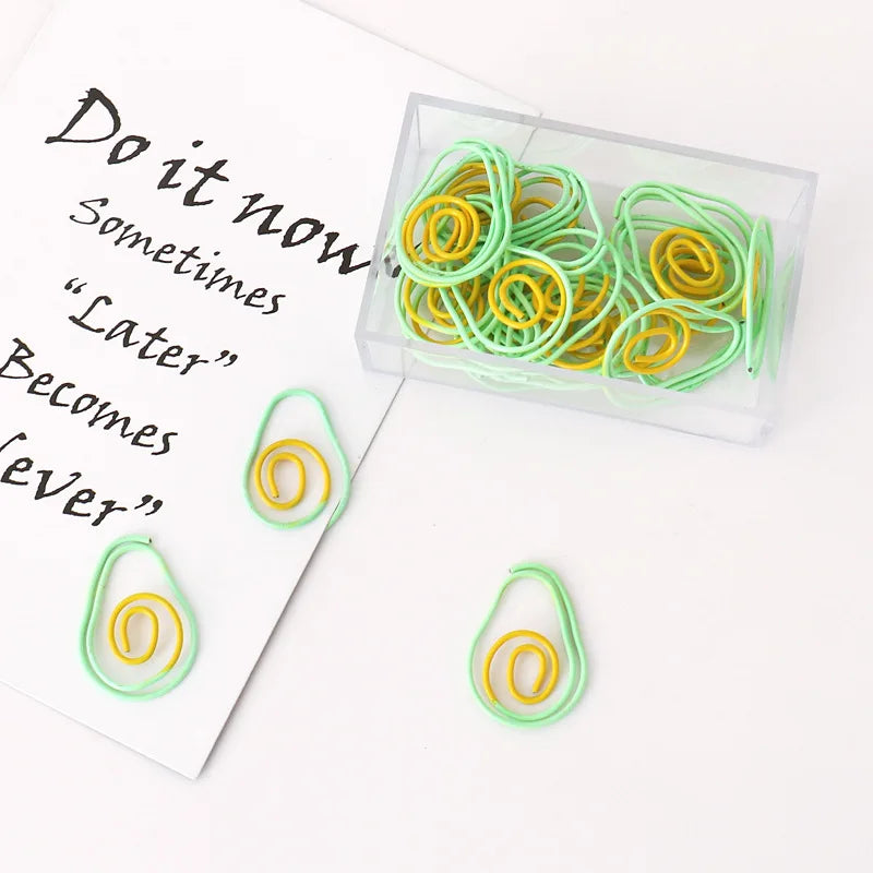 10pcs/box Double Color Creative Kawaii Pineapple Ice Cream Bulb Cactus Avocado Shaped Metal Paper Clip Bookmark Stationery