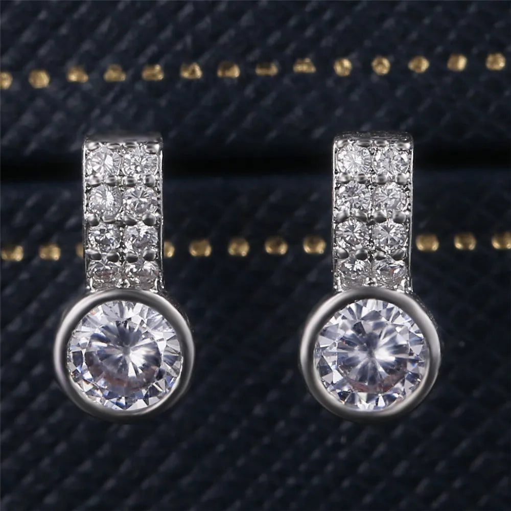 CAOSHI Jewelry Super Shiny Double Row Zircon Earrings New Trends Stud Earrings Girl Women Silver Charming Earrings Lady