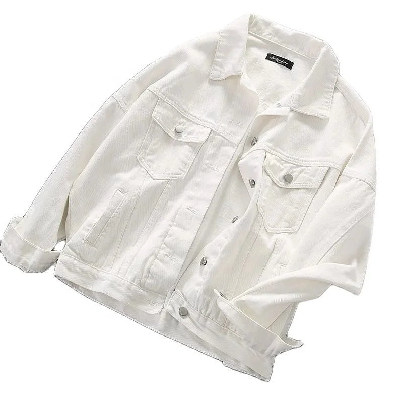White Denim Jacket Women's Autumn 2022 Coat the New Large Size Fashion Solid Color Loose All-match Lapel Black Women Clothing