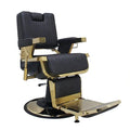 Vintage Reclining Barber Chair Heavy Duty Hydraulic Pump Professional Salon Workshop Black and Gold PU Leather Chrome Base