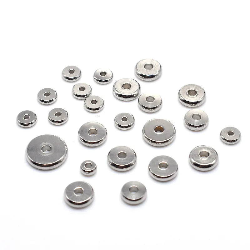 Diy Jewelry Findings Braided Rope Bracelet Accessories Wheel Bead Flat Tyre Smooth Beaded Stainless Steel Spacer Beads