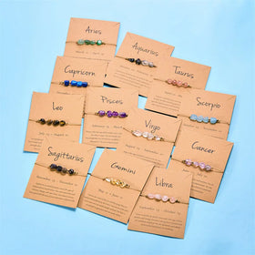 Adjustable Natural Stone Healing Crystal Birthstone Zodiac Card Bracelet Fashion Charm Bracelets for Men and Women Unique Gift