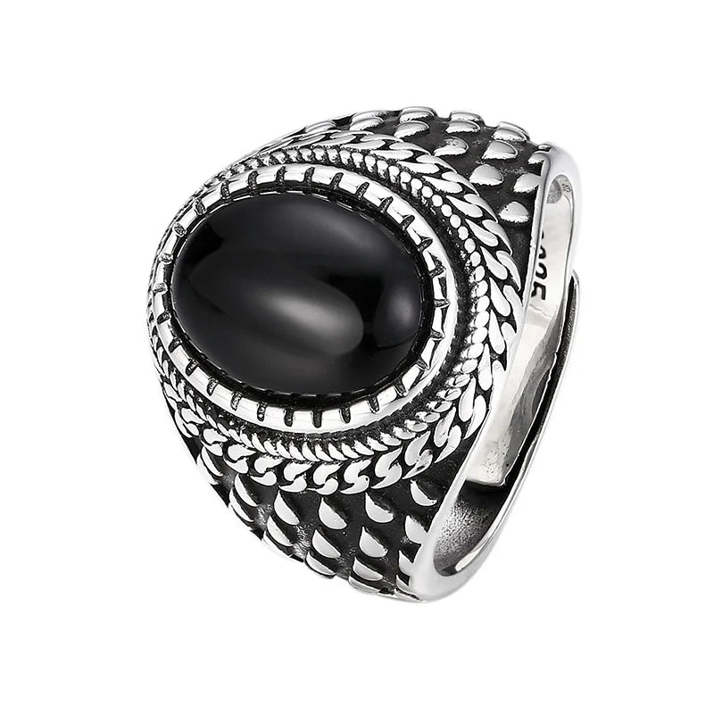 BOCAI  S925 Sliver Minimst Oval Agate Ring Vintage Trendy Personzed Wedding & Engagement Jewelry for Finger Wear Men Ring