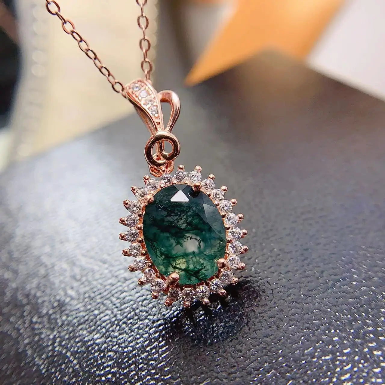Wholesale 925 Sterling Silver Jesus Photo Necklace New Design Natural Moss Agate Jewelry for Women Rhodium Gold Plated for Gift