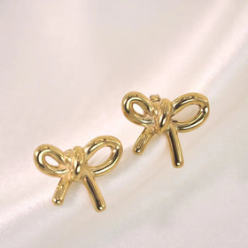 New Hot Sale 14K Gold Plated Bow Earrings Cute Ribbon Bowknot Tie Stud Earrings for Girls Women