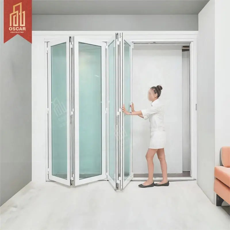 Aluminium Glass Folding Doors 2 Panel Space Saving Soundproof Home Bathroom Terrace House Interior Decoration Folding Door