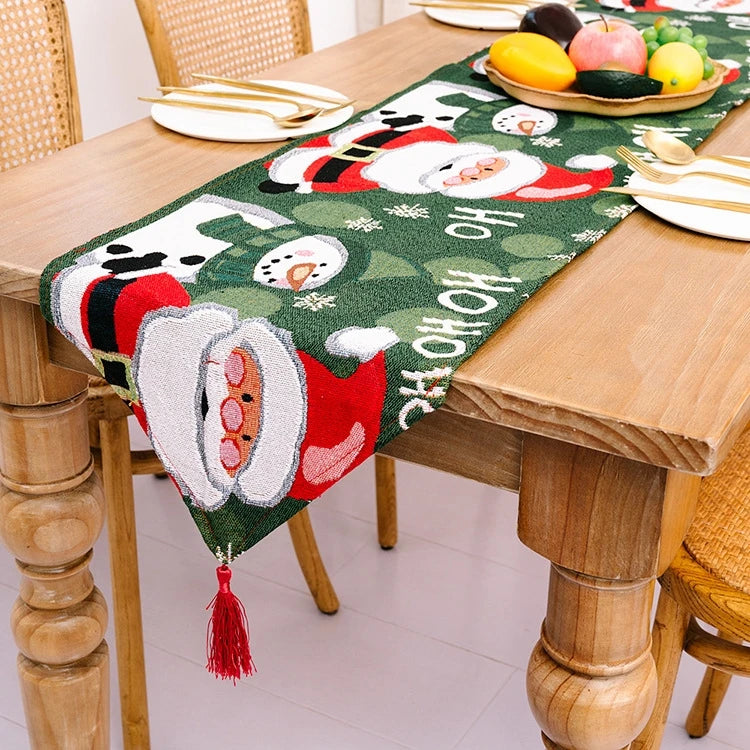 35x180cm Christmas Table Flag with Table Winner with Tassel Fabric Polyester Cotton Xmas Decoration Tablecloth Home Party Decor