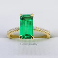 Luster Jewellery 925 Sterling Silver Moissanite Emerald Cut Engagement Wedding Gemstone Ring for Women