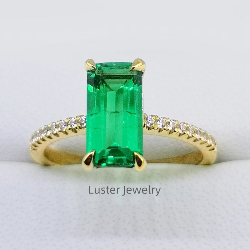 Luster Jewellery 925 Sterling Silver Moissanite Emerald Cut Engagement Wedding Gemstone Ring for Women