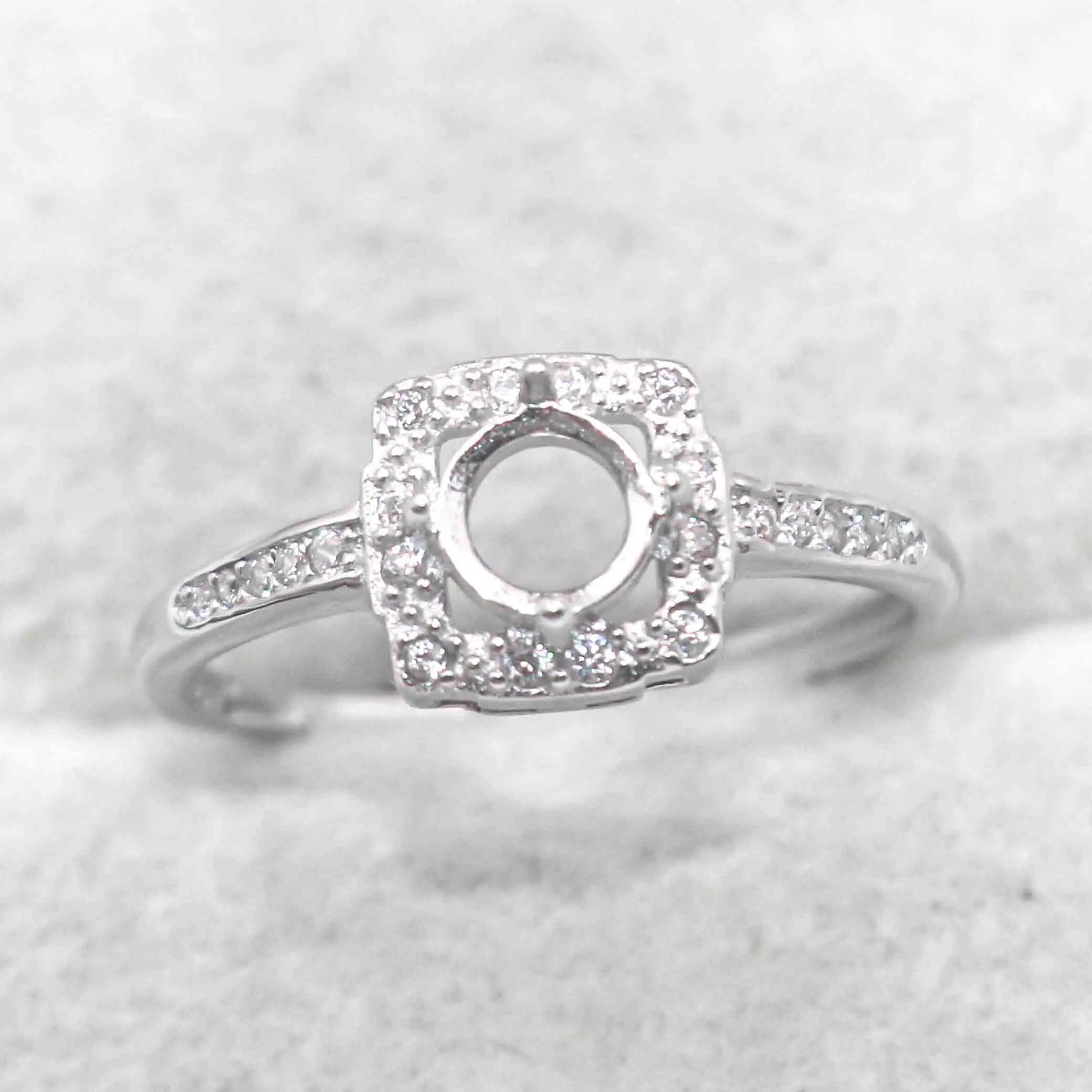 Sterling Silver 5*5mm Semi Mount Ring Empty Frame Blank Support Claw Setting S925 Base Holder Without Center Stone for DIY Inlay