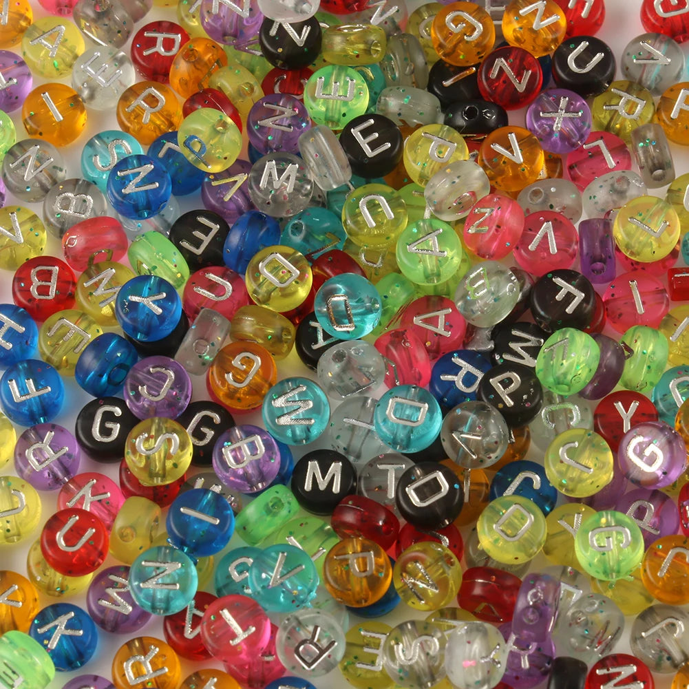 Wholesale Mixed 7*4mm Transparent Flat Colorful Acrylic Gold Letter Alphabet Beads Kuoyu Brand 200 Pcs/bag for DIY Bracelet