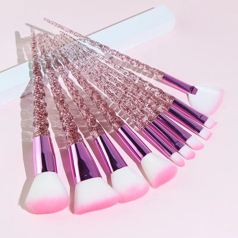 10pcs Crystal Diamond Makeup Brush Set Soft Fiber Cosmetic Powder Foundation Blush Eyeshadow Blending Kabuki Makeup Brushes Tool