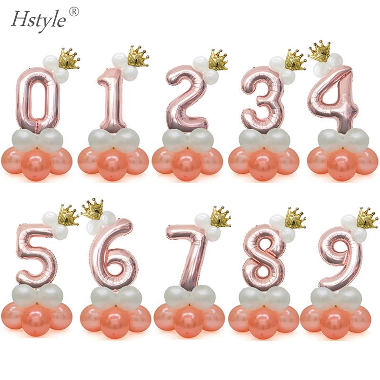 Automatic SealingLarge Size Crown Rose Gold Foil Number BalloonsBirthday Anniversary Decoration Graduation Decoration  SET243