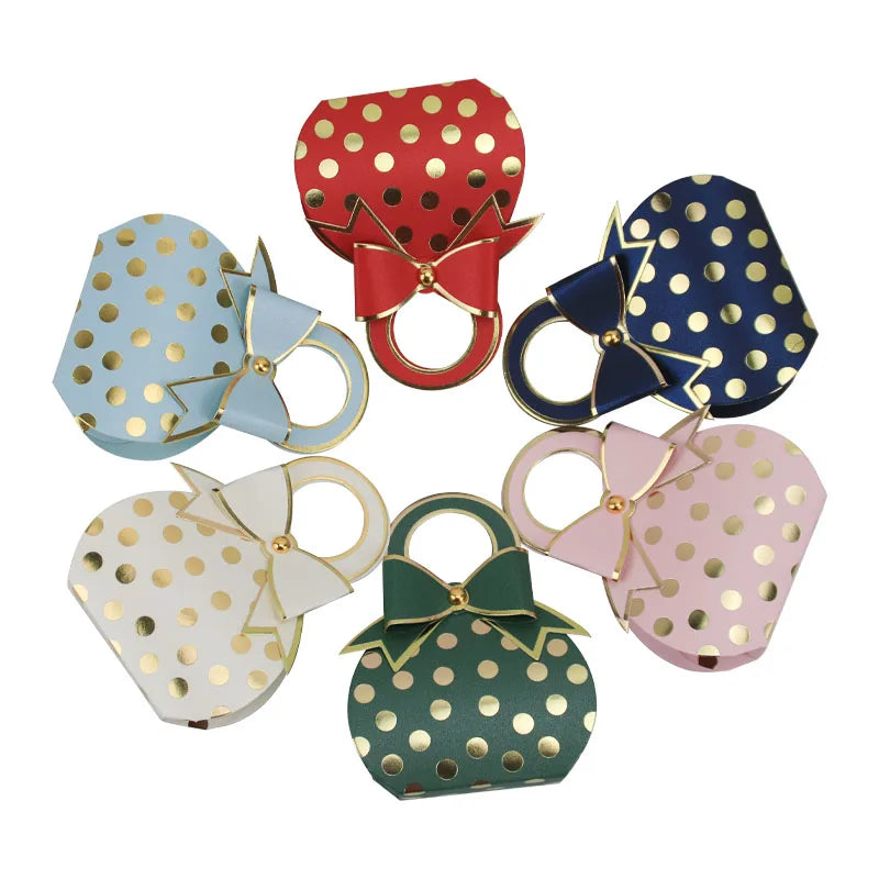Newly Design  Hand Bag Shape Dots Foil Stamping Luxury Wedding  Party Small Candy Packaging  Paper Gift Box